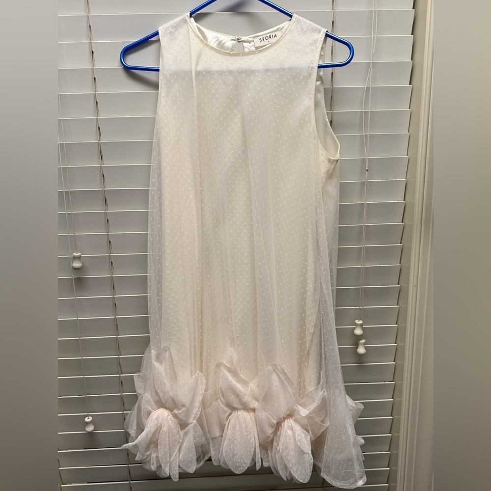 Storia Cream Mini Dress with Bow Accents